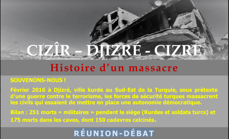 LYON. Réunion / débat sur le massacre des Kurdes à Cizre en hiver 2015-2016